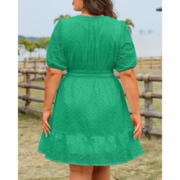 Plus Size Women’s Summer Dress Polyester Lace Ruffle A-line Beach Party - Picture 5 of 6